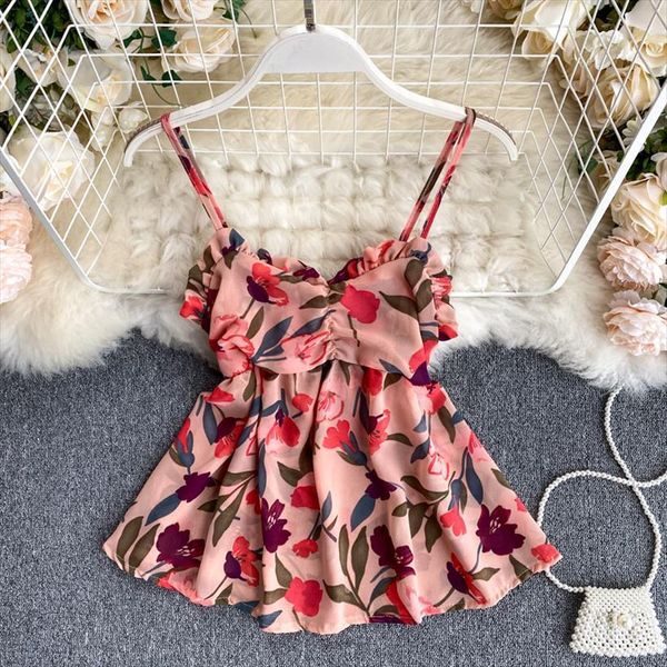 and chic summer spaghetti strap women tanks chiffon sweet flowers prints, White
and chic summer spaghetti strap women tanks chiffon sweet flowers prints, White