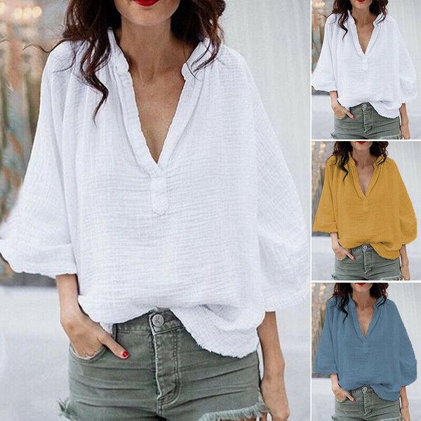 women 3/4 sleeve casual plain shirt v neck oversize blouse plus size women's blouses & shirts, White
women 3/4 sleeve casual plain shirt v neck oversize blouse plus size women's blouses & shirts, White