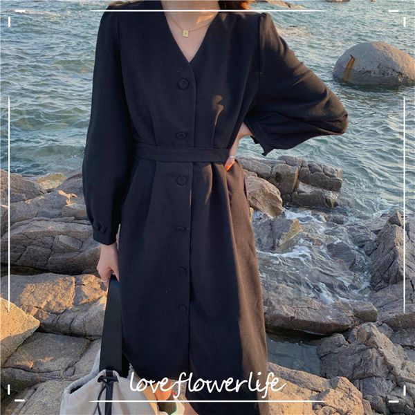 black elegant dress women slim puff sleeve v-neck button outerwear office dress female dress korean autumn chic 210521, Black;gray
black elegant dress women slim puff sleeve v-neck button outerwear office dress female dress korean autumn chic 210521, Black;gray