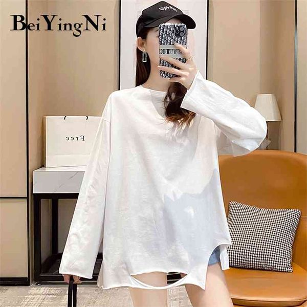 long sleeve t-shirt female plaid holes streetwear harajuku tshirts girls cotton leisure college tee women clothes 210506, White;black
long sleeve t-shirt female plaid holes streetwear harajuku tshirts girls cotton leisure college tee women clothes 210506, White;black