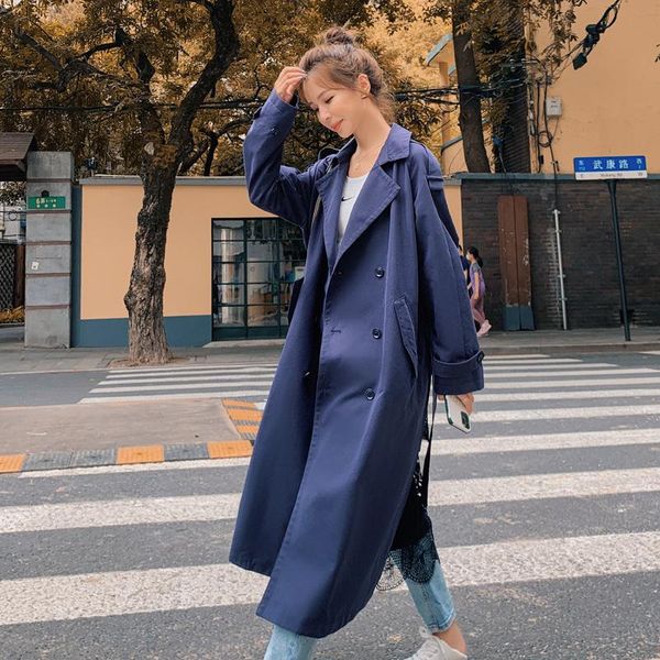 women's trench coats women dark blue color autumn and winter long oversized female cloths, Tan;black
women's trench coats women dark blue color autumn and winter long oversized female cloths, Tan;black
