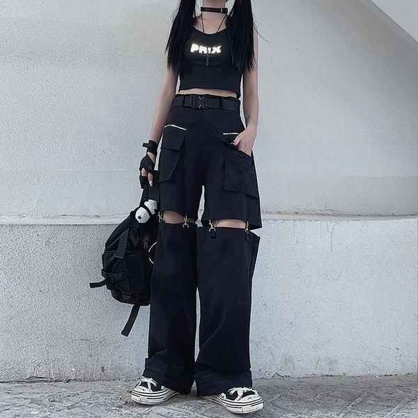 women's pants & capris qweek techwear gothic black cargo women streetwear hollow out punk wide leg oversize pockets trousers for female, Black;white
women's pants & capris qweek techwear gothic black cargo women streetwear hollow out punk wide leg oversize pockets trousers for female, Black;white