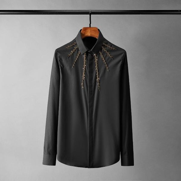black white mens shirts luxury beads golden thorns long sleeve casual man plus size 4xl slim fit party male men's, White;black
black white mens shirts luxury beads golden thorns long sleeve casual man plus size 4xl slim fit party male men's, White;black