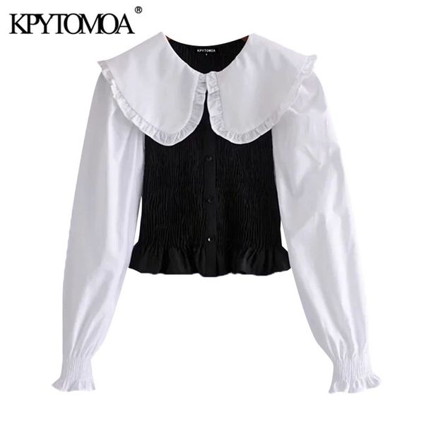 women sweet fashion patchwork ruffle cropped blouse long sleeve button-up female shirts blusas chic 210420, White
women sweet fashion patchwork ruffle cropped blouse long sleeve button-up female shirts blusas chic 210420, White