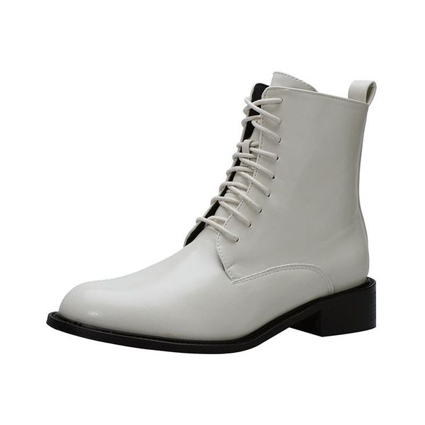 boots 2021 winter women's plush warm middle tube white lace up, Black