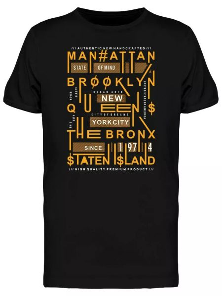 five borough typography tee men's -image by shutterstock, White;black