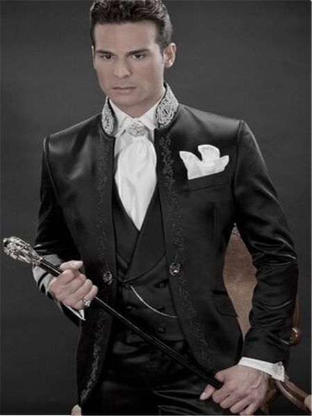men's suits & blazers arrival embroidered mandarin lapel groom black male tuxedo wedding/prom man (jacket + pants vest), White;black
men's suits & blazers arrival embroidered mandarin lapel groom black male tuxedo wedding/prom man (jacket + pants vest), White;black