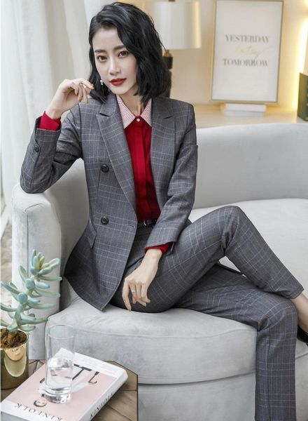 formal fashion grid professional business suits with jackets and pants for women autumn winter ol styles work wear women's two piece, White
formal fashion grid professional business suits with jackets and pants for women autumn winter ol styles work wear women's two piece, White