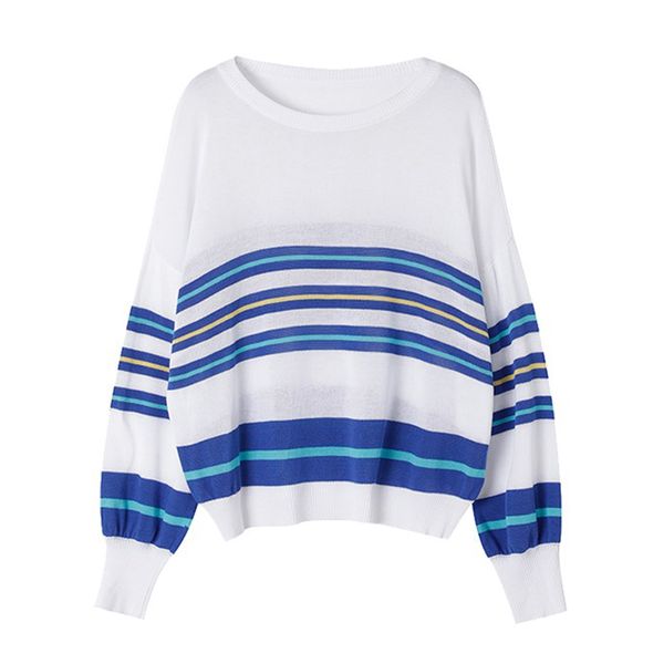 women crew neck sweater knitted pullovers long sleeve blue striped loose winter casual m0234 210514, White;black
women crew neck sweater knitted pullovers long sleeve blue striped loose winter casual m0234 210514, White;black
