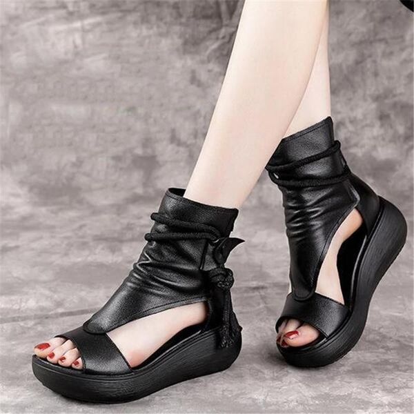 summer fish mouth soft leather sandals fashion roman shoes women thick-soled height increase slope dress, Black
summer fish mouth soft leather sandals fashion roman shoes women thick-soled height increase slope dress, Black