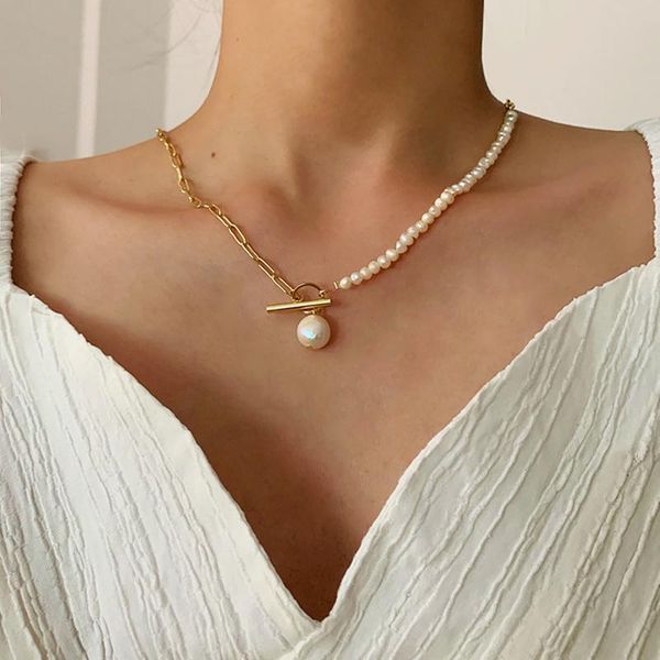pendant necklaces fashion trend ins metal natural pearl stitching chain necklace ot buckle clavicle for women jewelry gift, Silver
pendant necklaces fashion trend ins metal natural pearl stitching chain necklace ot buckle clavicle for women jewelry gift, Silver