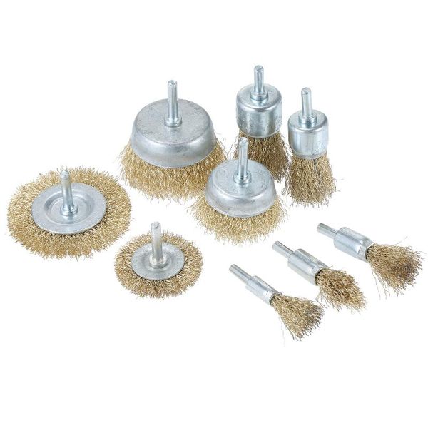 professiona electric drills 6pcs brass coated wire brush wheel and cup set with 1/4-inch shank 6 sizes drill