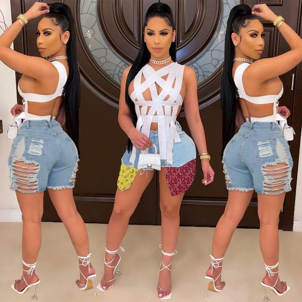 women's shorts fashion week -selling personality cracked hollow pocket two-color stitching denim, White;black
women's shorts fashion week -selling personality cracked hollow pocket two-color stitching denim, White;black