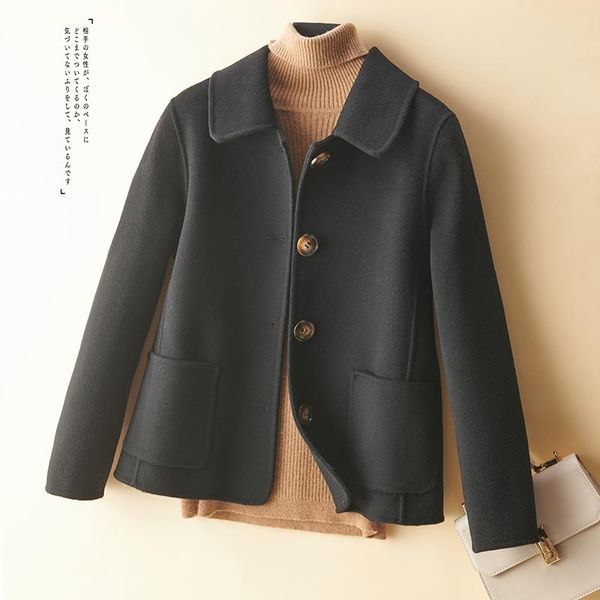 women's wool & blends 2021 autumn and winter double-sided nylon coat 100%, Black 
women's wool & blends 2021 autumn and winter double-sided nylon coat 100%, Black