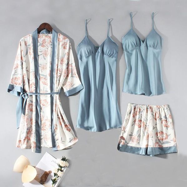 women's sleepwear satin flower women pajamas set summer v-neck 4pcs silky robe suit femme pijamas full slip loungewear home clothes, Black;red
women's sleepwear satin flower women pajamas set summer v-neck 4pcs silky robe suit femme pijamas full slip loungewear home clothes, Black;red