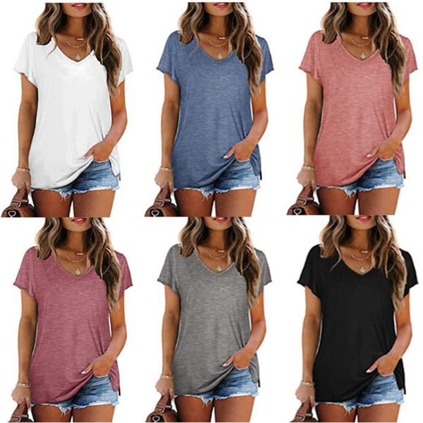 2021 european and american spring and summer new women's casual short sleeve solid color v-neck loose t-shirt blouse, White
2021 european and american spring and summer new women's casual short sleeve solid color v-neck loose t-shirt blouse, White
