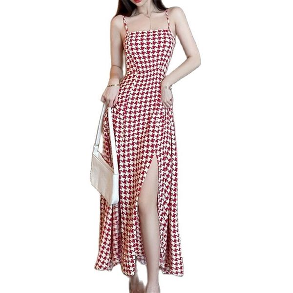 temperament sling dress houndstooth slim slimming split long skirt summer fashion women's clothing 210520, Black;gray
temperament sling dress houndstooth slim slimming split long skirt summer fashion women's clothing 210520, Black;gray