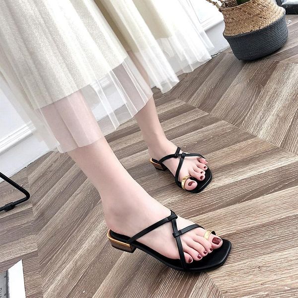 open toe outside fashion concise slides women med square heel narrow band solid slippers slip-on casual summer ladies shoes, Black
open toe outside fashion concise slides women med square heel narrow band solid slippers slip-on casual summer ladies shoes, Black