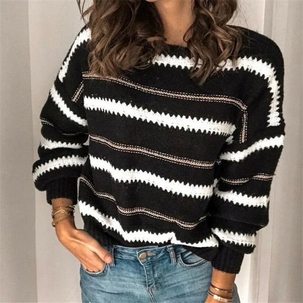 women's sweaters 1pc women and pullovers striped sweater jumper ladies long sleeve loose large sizes, White;black
women's sweaters 1pc women and pullovers striped sweater jumper ladies long sleeve loose large sizes, White;black