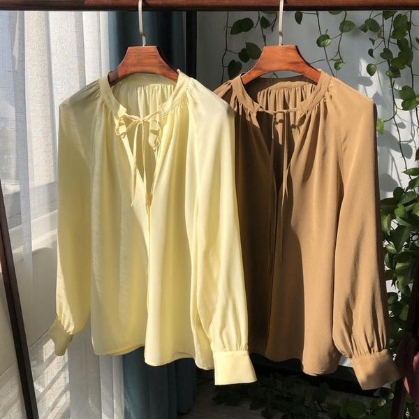 women's blouses & shirts 2021 spring women 100% silk shirt long sleeve lace-up collar blouse and, White
women's blouses & shirts 2021 spring women 100% silk shirt long sleeve lace-up collar blouse and, White