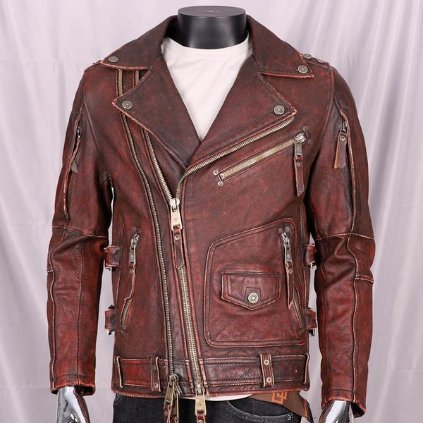 men's leather & faux 2021 vintage brown motorcycle style genuine jacket men plus size 4xl real natural thick cowhide winter biker', Black
men's leather & faux 2021 vintage brown motorcycle style genuine jacket men plus size 4xl real natural thick cowhide winter biker', Black