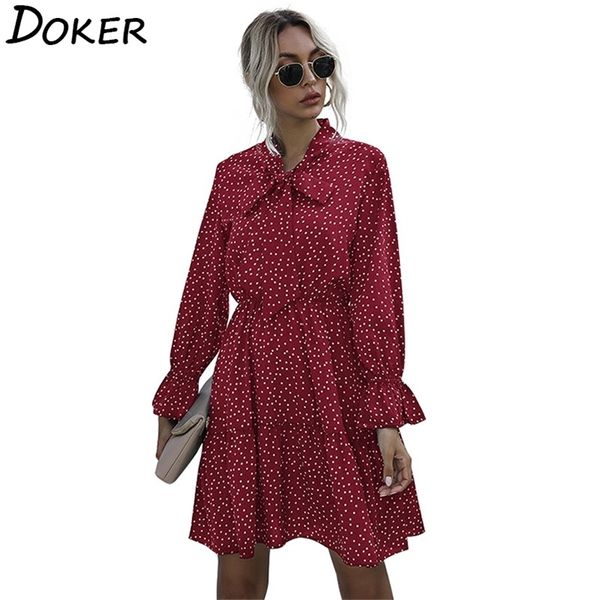 women polka dot mini dress fashion bow tie neck long sleeve plus size office lady elegant casual boho beach vestidos 210604, Black;gray
women polka dot mini dress fashion bow tie neck long sleeve plus size office lady elegant casual boho beach vestidos 210604, Black;gray