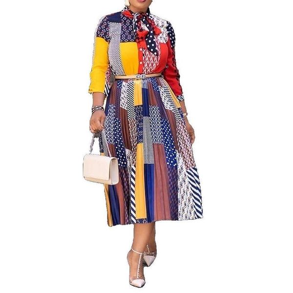 casual dresses women midi dress printed pleated three quater sleeves with bowtie collar african fashion female vestidos vintage elegant robe, Black;gray
casual dresses women midi dress printed pleated three quater sleeves with bowtie collar african fashion female vestidos vintage elegant robe, Black;gray