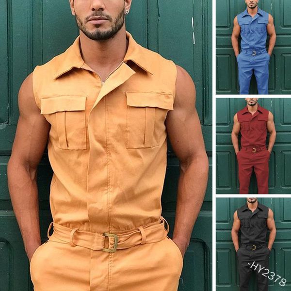men's pants lugentolo tooling jumpsuit trousers summer fashion sleeveless solid color zipper pocket plus size men clothing, Black
men's pants lugentolo tooling jumpsuit trousers summer fashion sleeveless solid color zipper pocket plus size men clothing, Black