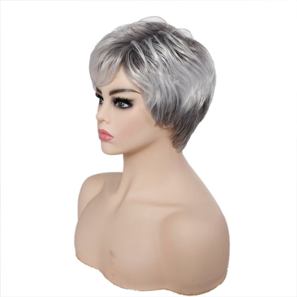 women's short staright fluffy gray ombre color synthetic hair wigs for daily life party cosplay, Black
women's short staright fluffy gray ombre color synthetic hair wigs for daily life party cosplay, Black