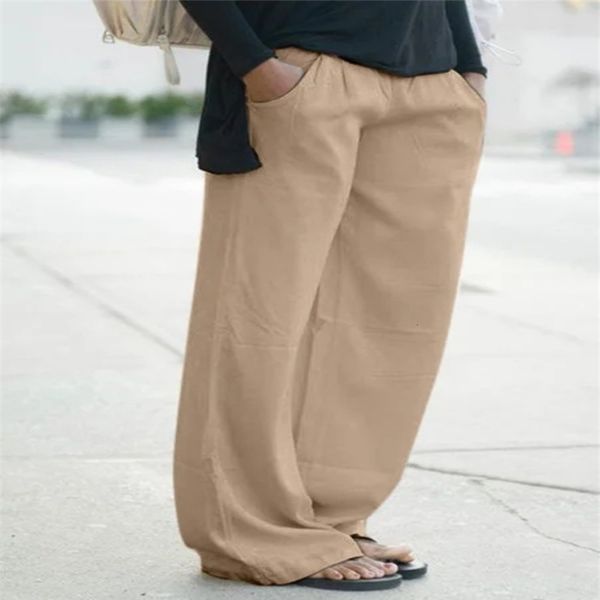 cotton hemp women's loose elastic waist pants wide leg casual, Black;white 
cotton hemp women's loose elastic waist pants wide leg casual, Black;white