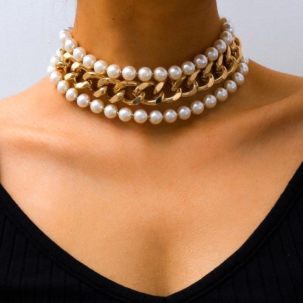 3pcs/set gothic baroque pearl choker necklace for womenb gold color punk chunky chains hiphop rock 2021 fashion jewelry pendant necklaces, Silver 
3pcs/set gothic baroque pearl choker necklace for womenb gold color punk chunky chains hiphop rock 2021 fashion jewelry pendant necklaces, Silver