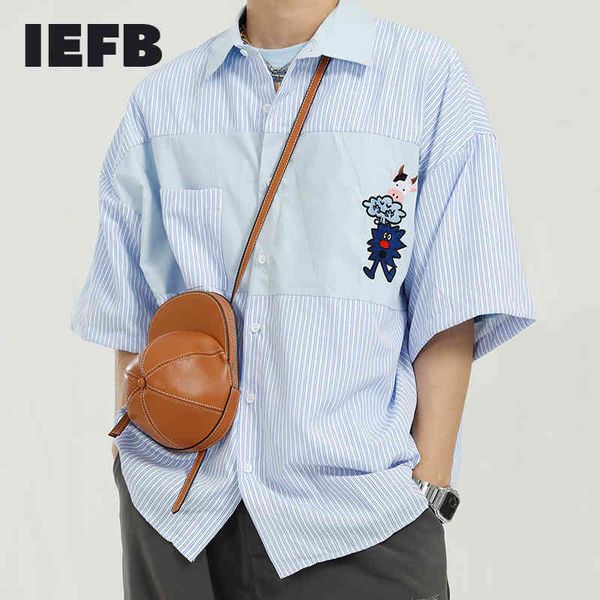 iefb summer korean trend patchwork embroidery design shirt men's fashion striped short sleeve oversize shirts 9y7140 210524, White;black
iefb summer korean trend patchwork embroidery design shirt men's fashion striped short sleeve oversize shirts 9y7140 210524, White;black