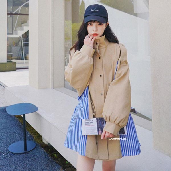 women's trench coats women 2021 fashion stripe splicing zippers coat vintage long sleeve pockets female outerwear chic overcoat, Tan;black
women's trench coats women 2021 fashion stripe splicing zippers coat vintage long sleeve pockets female outerwear chic overcoat, Tan;black