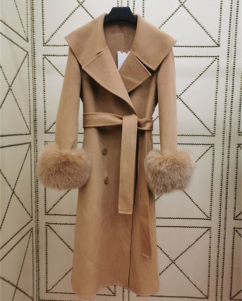 women's trench coats elegant slim suit collar cashmere women natural fox fur cuffs double-side wool female 0jf1, Tan;black
women's trench coats elegant slim suit collar cashmere women natural fox fur cuffs double-side wool female 0jf1, Tan;black