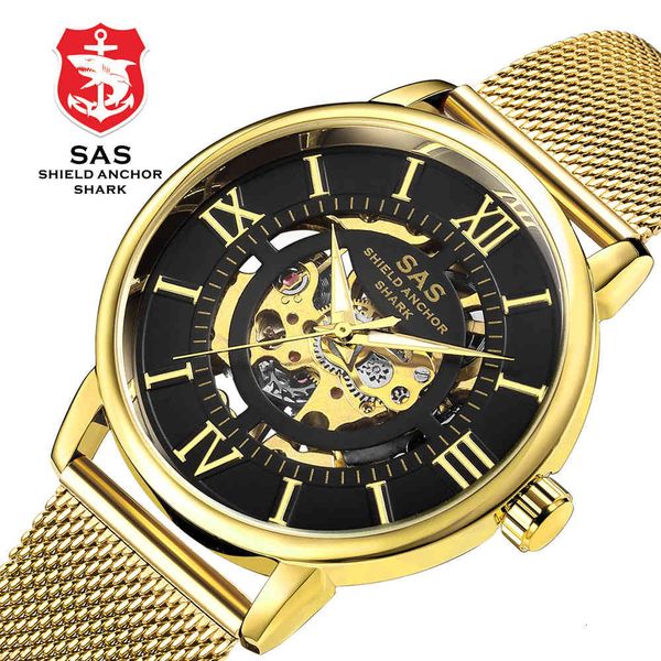 sas shield anchor shark roman hollow pointer luminous men's mesh belt mechanical watch, Slivery;brown
sas shield anchor shark roman hollow pointer luminous men's mesh belt mechanical watch, Slivery;brown