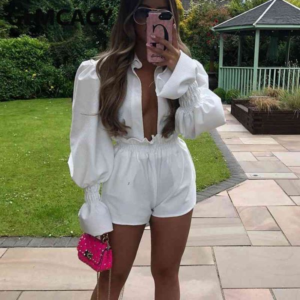 2 pieces shorts sets women puff sleeve long sleeve shirt & high waist short 210702, White
2 pieces shorts sets women puff sleeve long sleeve shirt & high waist short 210702, White