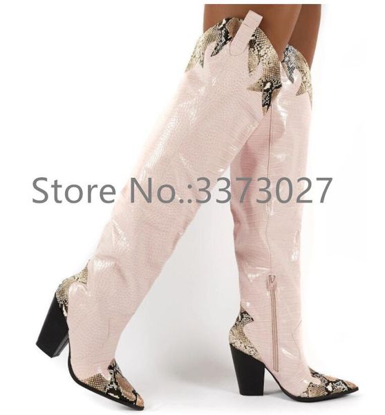 boots pink snakeskin leather chunky heel woman long fashion pointed toe mixed color over the knee lady winter female, Black
boots pink snakeskin leather chunky heel woman long fashion pointed toe mixed color over the knee lady winter female, Black