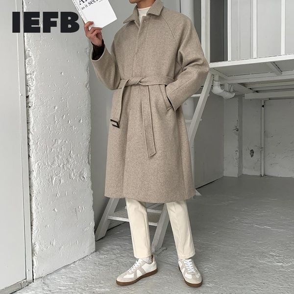 men's wool & blends iefb bandage woolen coat 2021 autumn winter korean fashion thickened warm loose trend medium length long coats 9y84, Black
men's wool & blends iefb bandage woolen coat 2021 autumn winter korean fashion thickened warm loose trend medium length long coats 9y84, Black