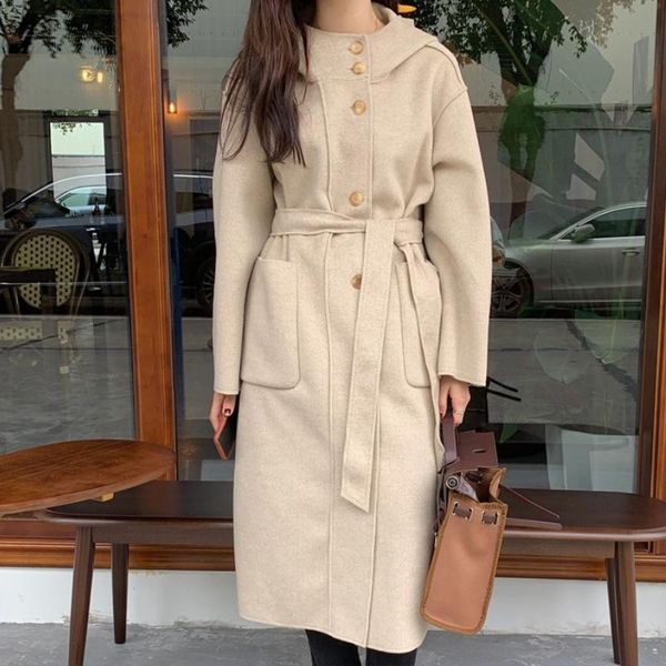 women's wool & blends women winter hooded single-breasted double-sided cashmere woolen coat fashion long sleeve overcoat femme casual l, Black
women's wool & blends women winter hooded single-breasted double-sided cashmere woolen coat fashion long sleeve overcoat femme casual l, Black