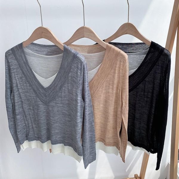 women's sweaters fake two pieces knit sweater v-neck long sleeve 2021 autumn female knitwear wool pullover, White;black
women's sweaters fake two pieces knit sweater v-neck long sleeve 2021 autumn female knitwear wool pullover, White;black