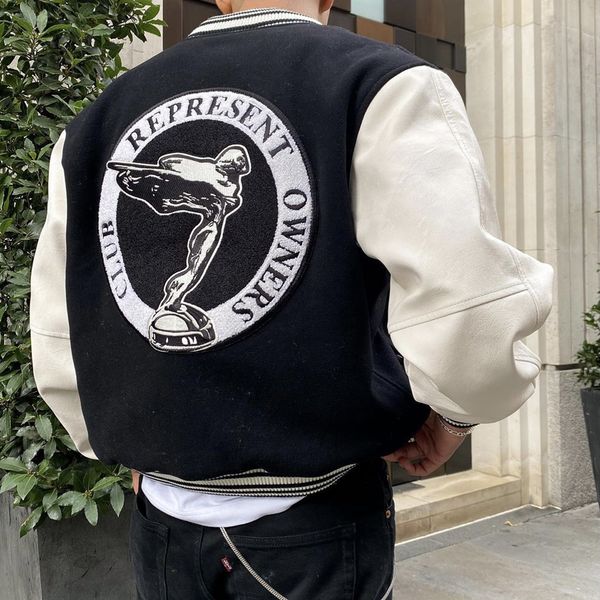 fashiondemon meichao representative 21fw flying goddess leather sleeve embroidered men's casual baseball jacket stand collar jacket, Black;brown
fashiondemon meichao representative 21fw flying goddess leather sleeve embroidered men's casual baseball jacket stand collar jacket, Black;brown