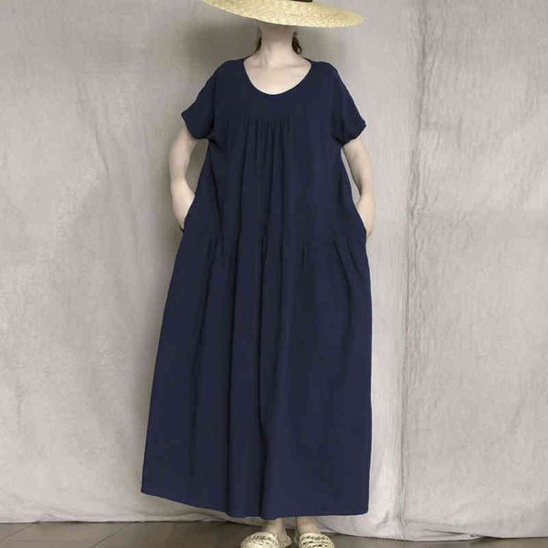 johnature casual solid summer dress loose short sleeve mid-calf length o-neck clothes cotton linen pleated women dress 210521, Black;gray
johnature casual solid summer dress loose short sleeve mid-calf length o-neck clothes cotton linen pleated women dress 210521, Black;gray