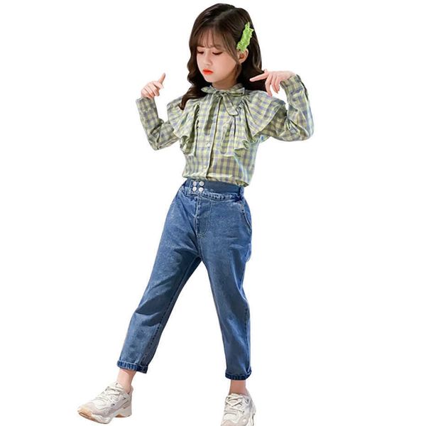 children clothes plaid blouse + jeans girls clothing spring autumn girl set casual style children's suit 6 8 10 12 14 210528, White
children clothes plaid blouse + jeans girls clothing spring autumn girl set casual style children's suit 6 8 10 12 14 210528, White