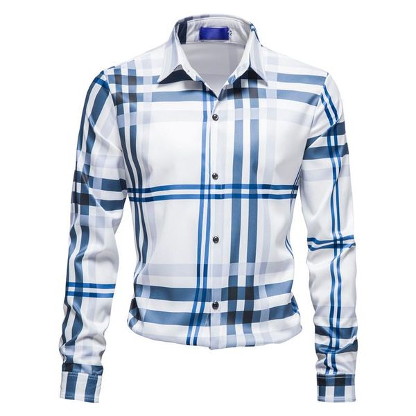 men's casual shirts 2022 spring autumn mens striped plaid printed long-sleeve shirt, White;black
men's casual shirts 2022 spring autumn mens striped plaid printed long-sleeve shirt, White;black