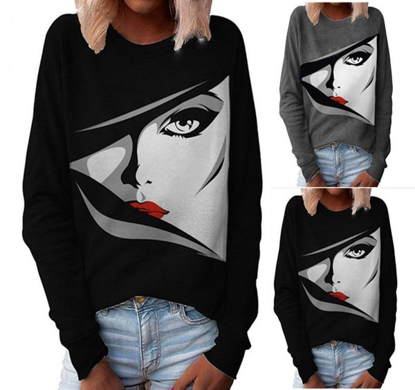 2021 autumn and winter face printed round neck long sleeve casual women's sweater, Black
2021 autumn and winter face printed round neck long sleeve casual women's sweater, Black