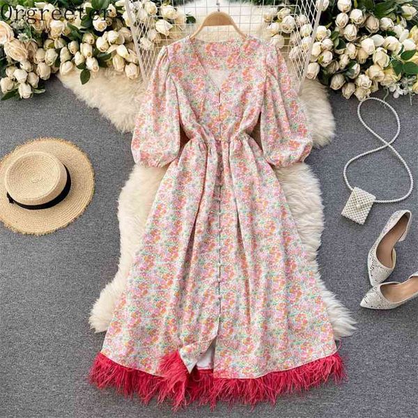 spring floral printted dress women v-neck puff sleeve single-breasted feather tassel trim hem knee-length dresses 210602, Black;gray
spring floral printted dress women v-neck puff sleeve single-breasted feather tassel trim hem knee-length dresses 210602, Black;gray