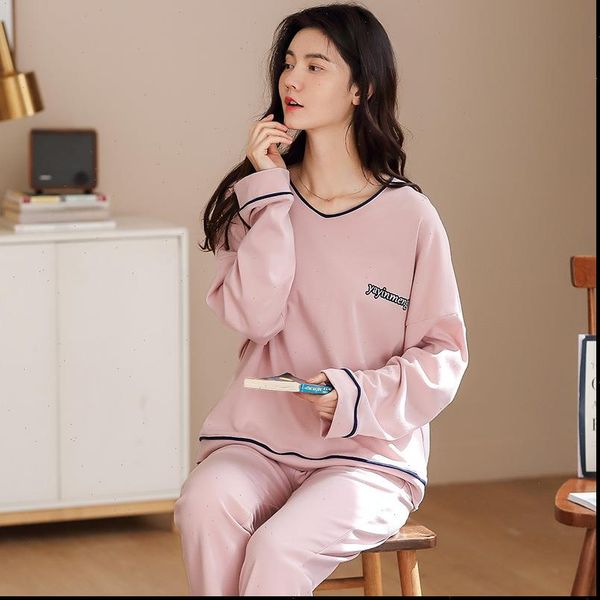 pajamas round neck pure cotton women sleepwear home suit long sleeve plus trousers 2 piece set comfortable nightwear, Black;red
pajamas round neck pure cotton women sleepwear home suit long sleeve plus trousers 2 piece set comfortable nightwear, Black;red