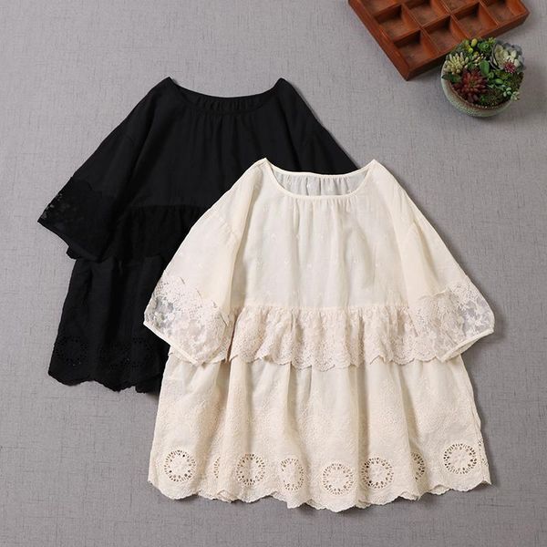 women's blouses & shirts mori japan style embroidery flower solid pullover women casual daily wear n821-65, White
women's blouses & shirts mori japan style embroidery flower solid pullover women casual daily wear n821-65, White