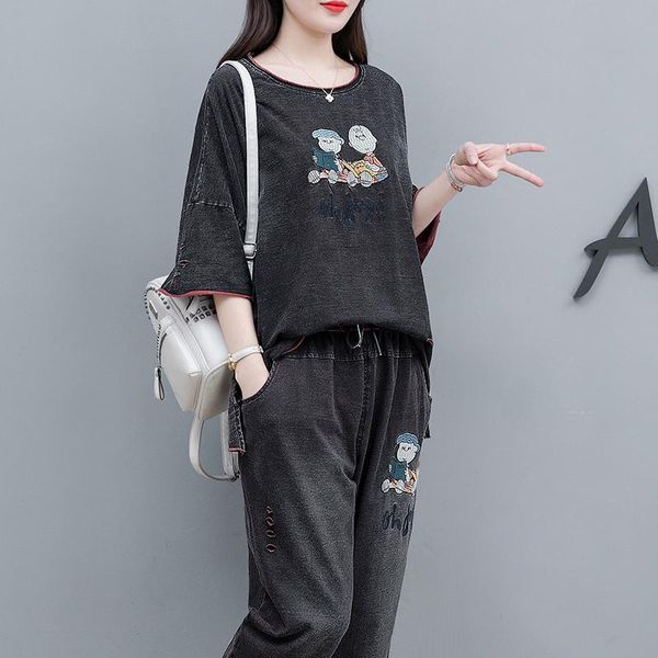 two piece dress denim set jeans suit 2-piece tracksuit for women elastic short sleeve t-shirt + waist seven point pants, White
two piece dress denim set jeans suit 2-piece tracksuit for women elastic short sleeve t-shirt + waist seven point pants, White