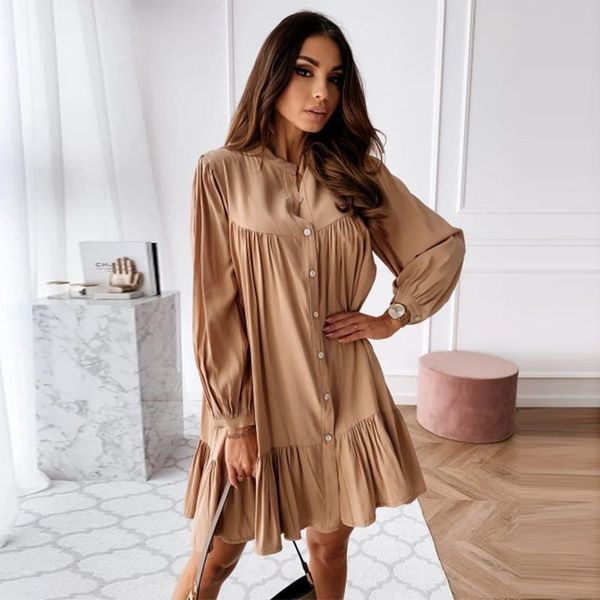 casual dresses long sleeve stand collar solid elegant mini dress 2021 autumn women vintage ruffled front button a-line summer, Black;gray
casual dresses long sleeve stand collar solid elegant mini dress 2021 autumn women vintage ruffled front button a-line summer, Black;gray